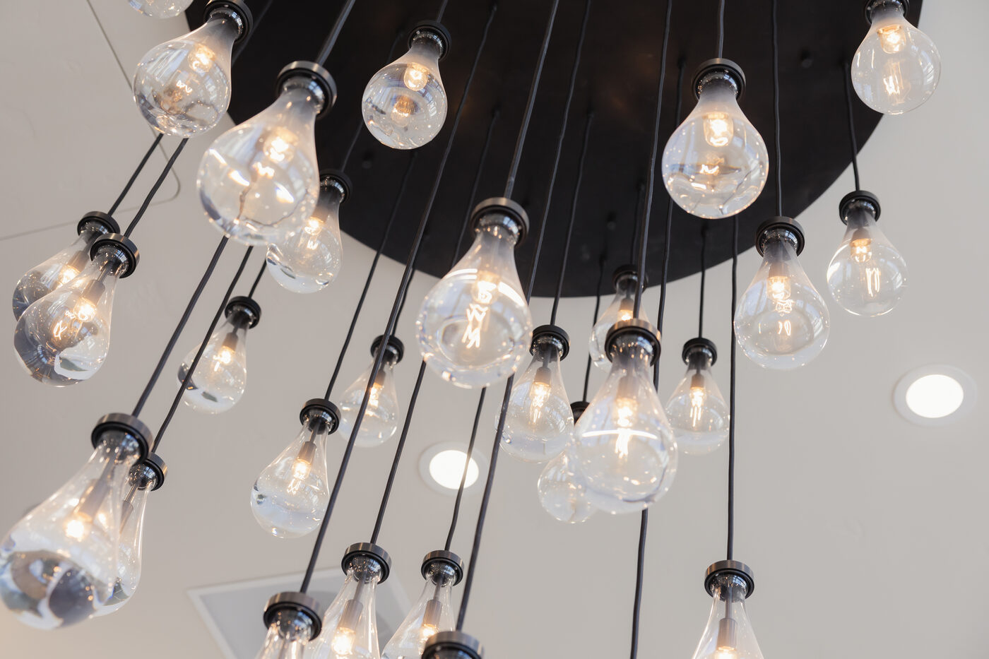 The studio's bulb chandelier